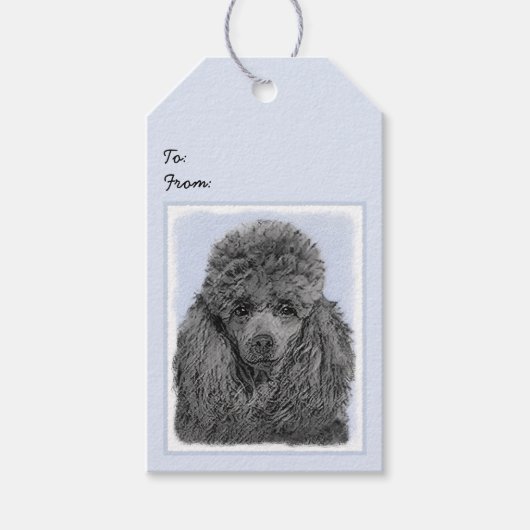 Poedel schilderij miniatuur Speelgoed zwart origin Cadeaulabel (Voorkant)