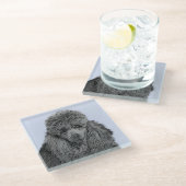 Poedel schilderij miniatuur Speelgoed zwart origin Glazen Onderzetter (Schuin)