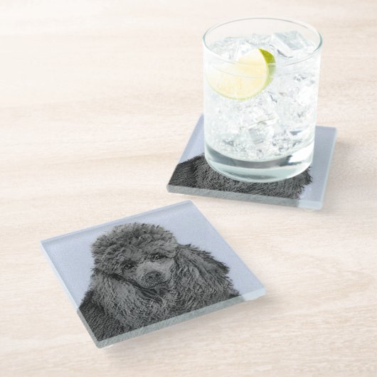 Poedel schilderij miniatuur Speelgoed zwart origin Glazen Onderzetter (Schuin)