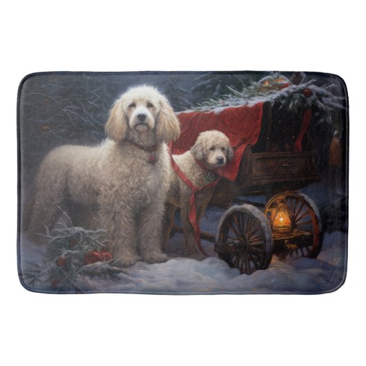 Poedel Snowy Sleigh Kerst Decor Badmat (Voorkant)
