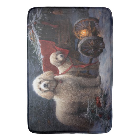 Poedel Snowy Sleigh Kerst Decor Badmat (Voorkant Verticaal)