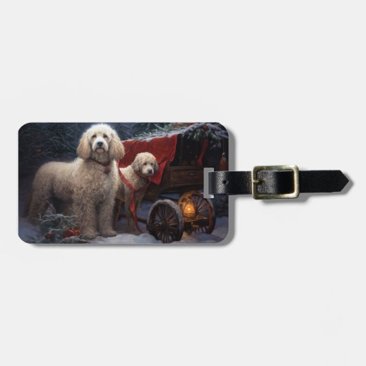 Poedel Snowy Sleigh Kerst Decor Bagagelabel (Voorkant horizontaal)