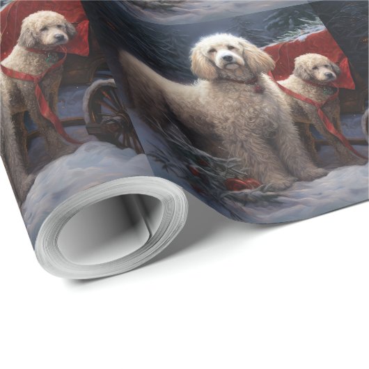 Poedel Snowy Sleigh Kerst Decor Cadeaupapier (Rol Hoek)