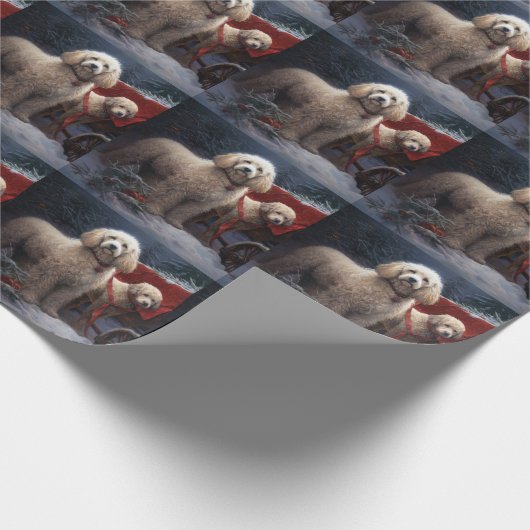 Poedel Snowy Sleigh Kerst Decor Cadeaupapier (Hoek)