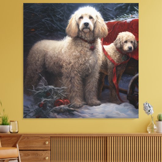 Poedel Snowy Sleigh Kerst Decor Canvas Afdruk (Insitu (Woonkamer))