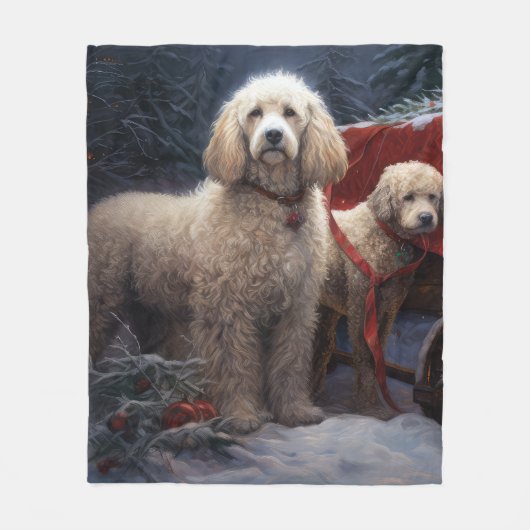 Poedel Snowy Sleigh Kerst Decor Fleece Deken (Voorkant)