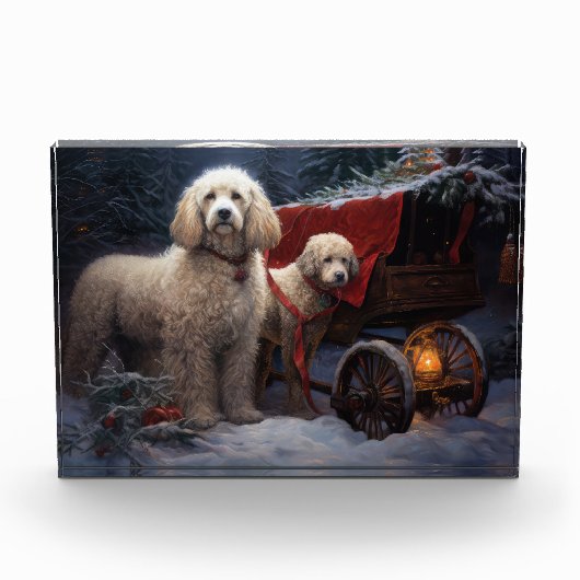 Poedel Snowy Sleigh Kerst Decor Fotoblokken (Voorkant)