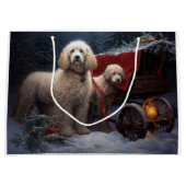 Poedel Snowy Sleigh Kerst Decor Groot Cadeauzakje (Voorkant)