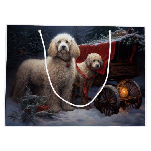 Poedel Snowy Sleigh Kerst Decor Groot Cadeauzakje (Achterkant)