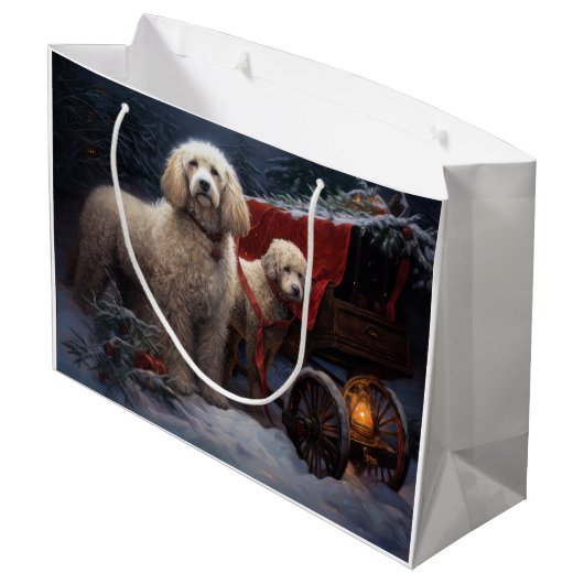 Poedel Snowy Sleigh Kerst Decor Groot Cadeauzakje (Achterkant Gekanteld)