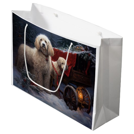 Poedel Snowy Sleigh Kerst Decor Groot Cadeauzakje (Voorkant Gekanteld)