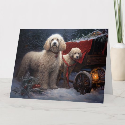 Poedel Snowy Sleigh Kerst Decor Kaart (Voorkant)