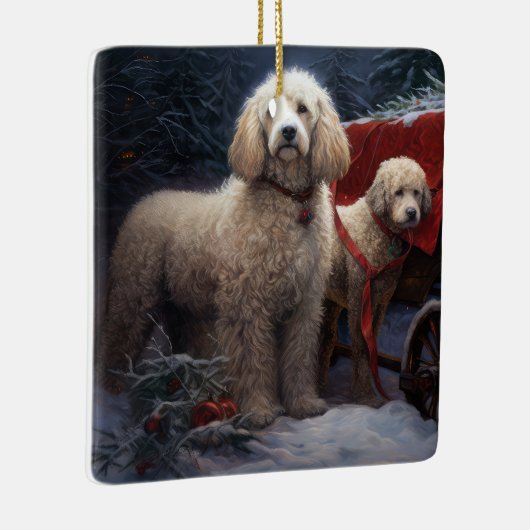 Poedel Snowy Sleigh Kerst Decor Keramisch Ornament (Rechts)