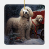 Poedel Snowy Sleigh Kerst Decor Keramisch Ornament (Achterkant)