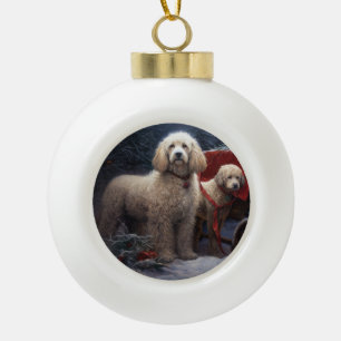 Poedel Snowy Sleigh Kerst Decor Keramische Bal Ornament