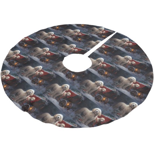 Poedel Snowy Sleigh Kerst Decor Kerstboom Rok (Gekanteld)