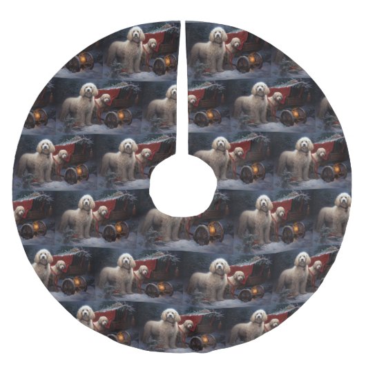 Poedel Snowy Sleigh Kerst Decor Kerstboom Rok (Voorkant)