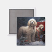 Poedel Snowy Sleigh Kerst Decor Magneet (Voorkant / Achterkant)