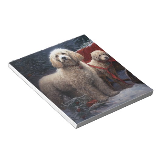 Poedel Snowy Sleigh Kerst Decor Notitieblok (Schuin)