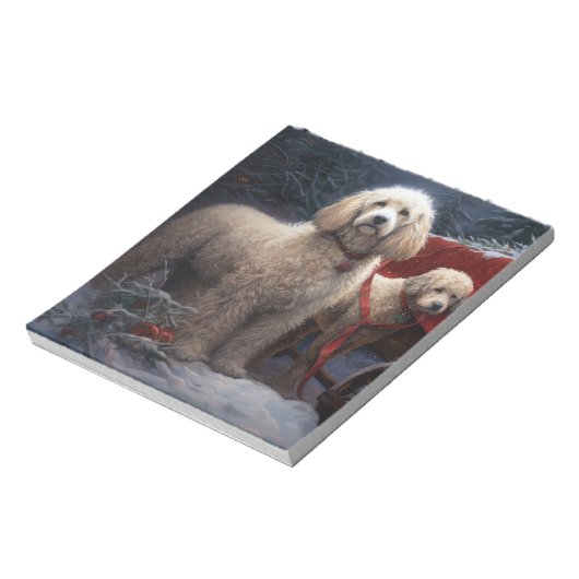 Poedel Snowy Sleigh Kerst Decor Notitieblok (Linkerzijde)