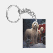Poedel Snowy Sleigh Kerst Decor Sleutelhanger (Voorkant Links)