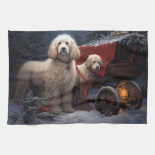 Poedel Snowy Sleigh Kerst Decor Theedoek