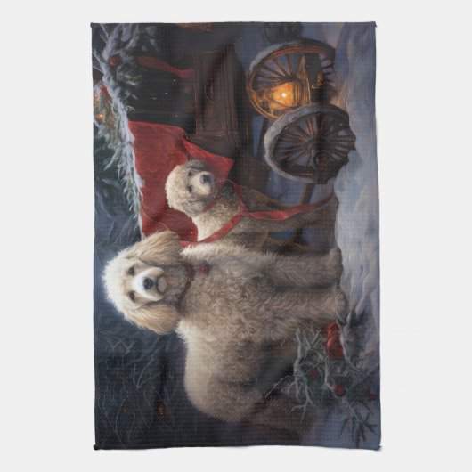 Poedel Snowy Sleigh Kerst Decor Theedoek (Verticaal)