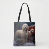 Poedel Snowy Sleigh Kerst Decor Tote Bag (Voorkant)