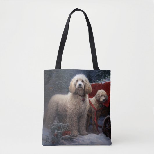 Poedel Snowy Sleigh Kerst Decor Tote Bag (Voorkant)