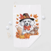 Poedel Thanksgiving Drink Coffee Fall Bladeren Pom Golfhanddoek (Insitu)