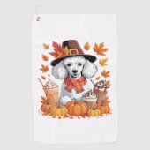 Poedel Thanksgiving Drink Coffee Fall Bladeren Pom Golfhanddoek (Voorkant)