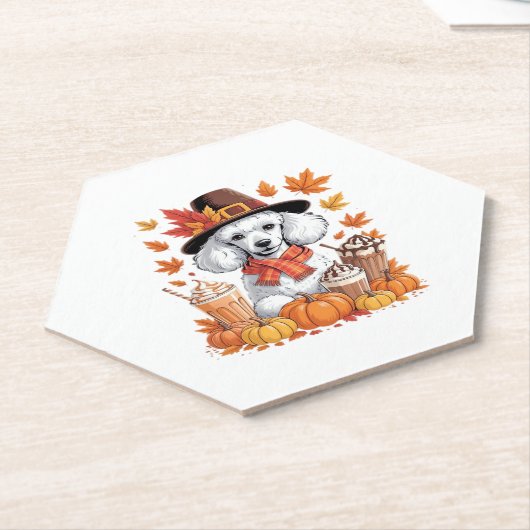 Poedel Thanksgiving Drink Coffee Fall Bladeren Pom Kartonnen Onderzetters (Schuin)