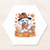 Poedel Thanksgiving Drink Coffee Fall Bladeren Pom Kartonnen Onderzetters (Voorkant)