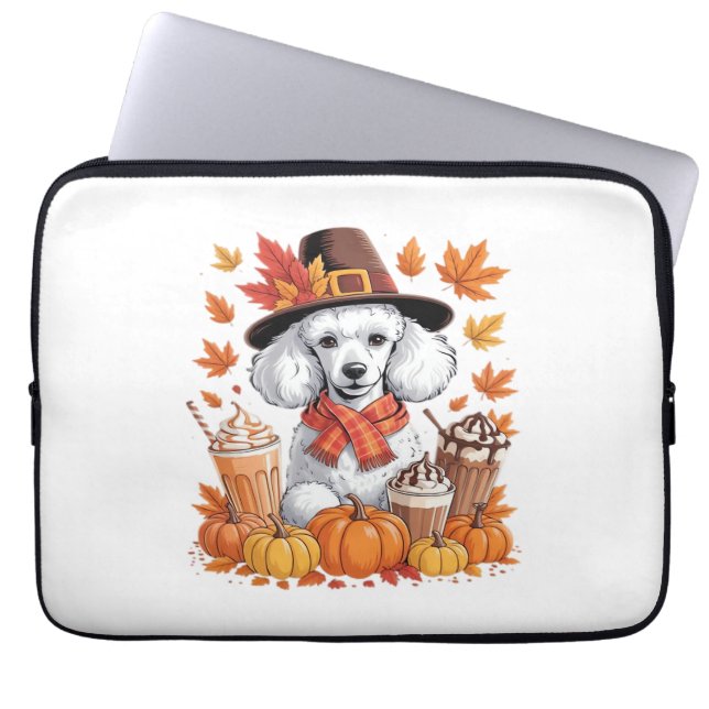 Poedel Thanksgiving Drink Coffee Fall Bladeren Pom Laptop Sleeve (Voorkant)