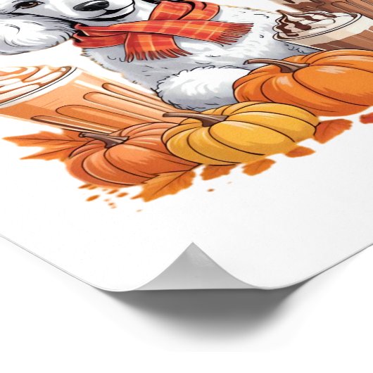 Poedel Thanksgiving Drink Coffee Fall Bladeren Pom Poster (Hoek)