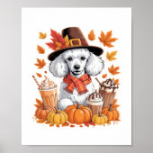 Poedel Thanksgiving Drink Coffee Fall Bladeren Pom Poster (Voorkant)