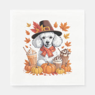 Poedel Thanksgiving Drink Coffee Fall Bladeren Pom Servet