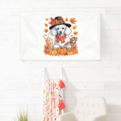 Poedel Thanksgiving Drink Coffee Fall Bladeren Pom Spandoek (Insitu)