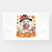 Poedel Thanksgiving Drink Coffee Fall Bladeren Pom Spandoek (Horizontaal)