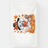 Poedel Thanksgiving Drink Coffee Fall Bladeren Pom Spandoek (Verticaal)