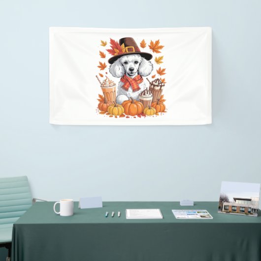 Poedel Thanksgiving Drink Coffee Fall Bladeren Pom Spandoek (Beurs)