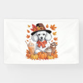 Poedel Thanksgiving Drink Coffee Fall Bladeren Pom Spandoek (Horizontaal)