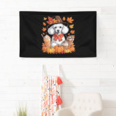 Poedel Thanksgiving Drink Coffee Fall Bladeren Pom Spandoek (Insitu)