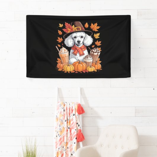 Poedel Thanksgiving Drink Coffee Fall Bladeren Pom Spandoek (Insitu)