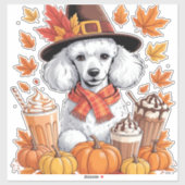 Poedel Thanksgiving Drink Coffee Fall Bladeren Pom Sticker (Vel)