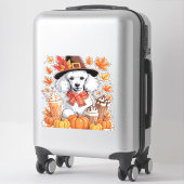 Poedel Thanksgiving Drink Coffee Fall Bladeren Pom Sticker (Koffer)