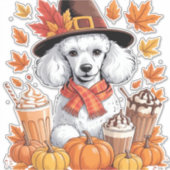 Poedel Thanksgiving Drink Coffee Fall Bladeren Pom Sticker (Voorkant)