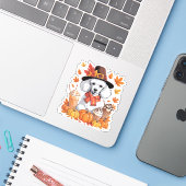 Poedel Thanksgiving Drink Coffee Fall Bladeren Pom Sticker (Laptop met iPhone)