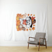 Poedel Thanksgiving Drink Coffee Fall Bladeren Pom Wandkleed (In Situ (horizontaal))