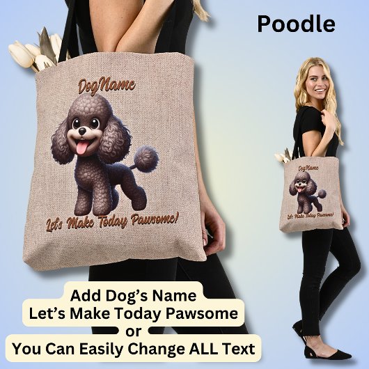 Poedel - voeg de naam van de hond toe, verander te tote bag